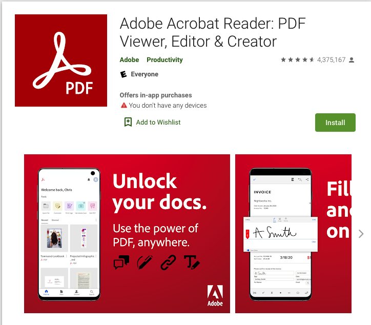 Play Store, PDF